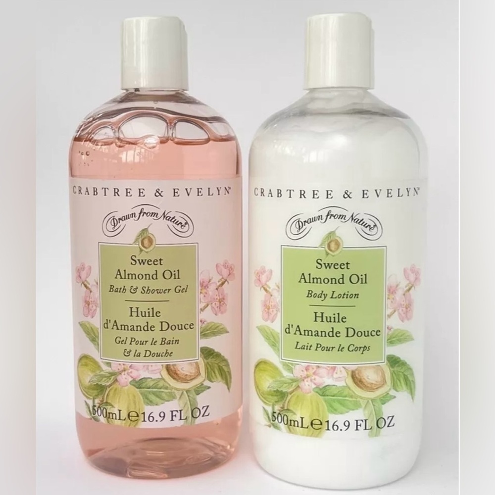 Crabtree & Evelyn Sweet Almond Oil Bath Shower Gel + Body Lotion 16.9 Set NEW